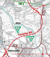 Abgebildeter Mittel- Abschnitt der Umgehung führt durch Wald und Aue