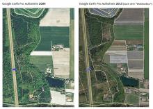 Aufnahme Google Earth 2009 u. 2015 (nach dem Kahlschlag)